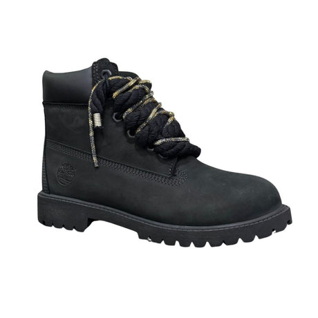 Stivale Timberland in nubuck nero con lacci a corda neri e laccio glitter.