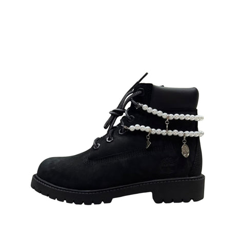 Timberland Stivaletto nero in nubuck con doppio giro di perle e suola carrarmato