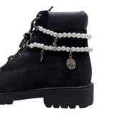 Timberland Stivaletto nero in nubuck con doppio giro di perle e suola carrarmato