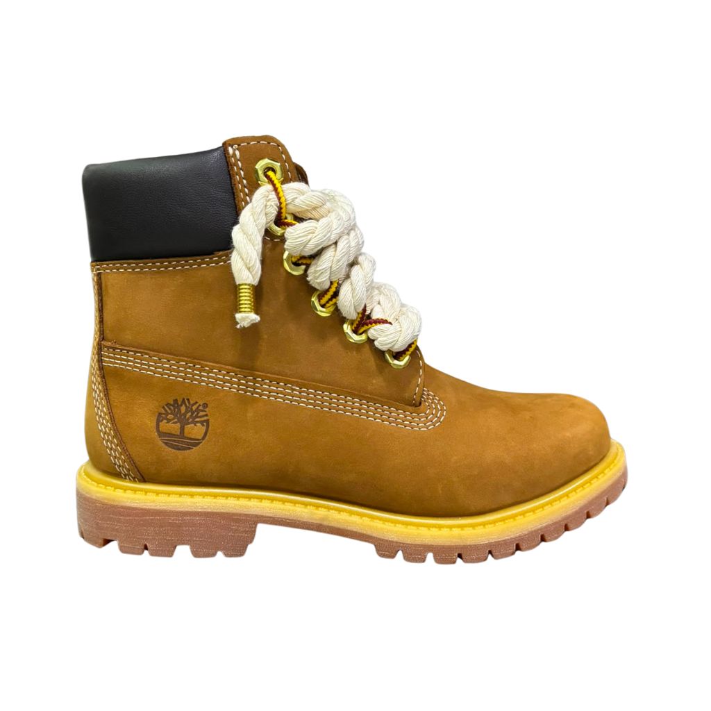 Stivale Timberland wheat con lacci in corda intrecciata panna