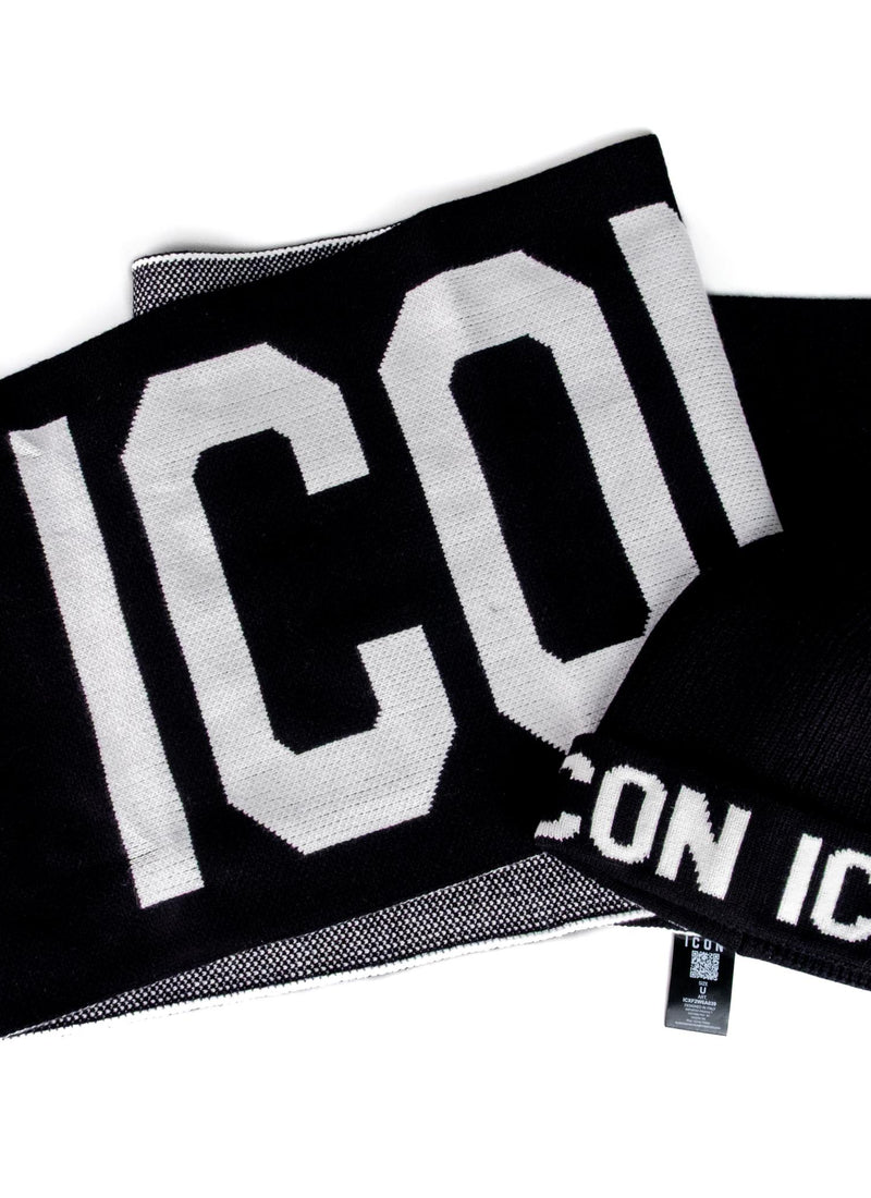 ICON Box Cappello + Sciarpa Nero Logo Grande ICXF2W6B0X3