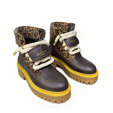 Jammers London Platform Stone Street Dark Brown Leopard Corda Beige