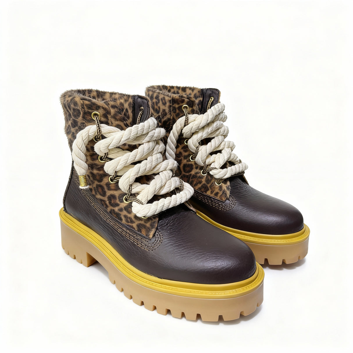 Jammers London Platform Stone Street Dark Brown Leopard Corda Beige