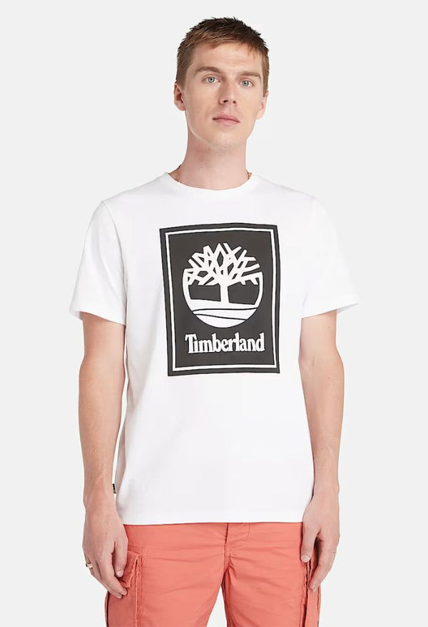 Timberland T-shirt con Logo Doppio a Contrasto Bianco TB0A5WQQ P54