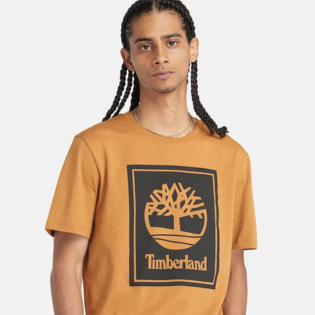 Timberland T-shirt con Logo Doppio a Contrasto Giallo Scuro TB0A5WQQ P57