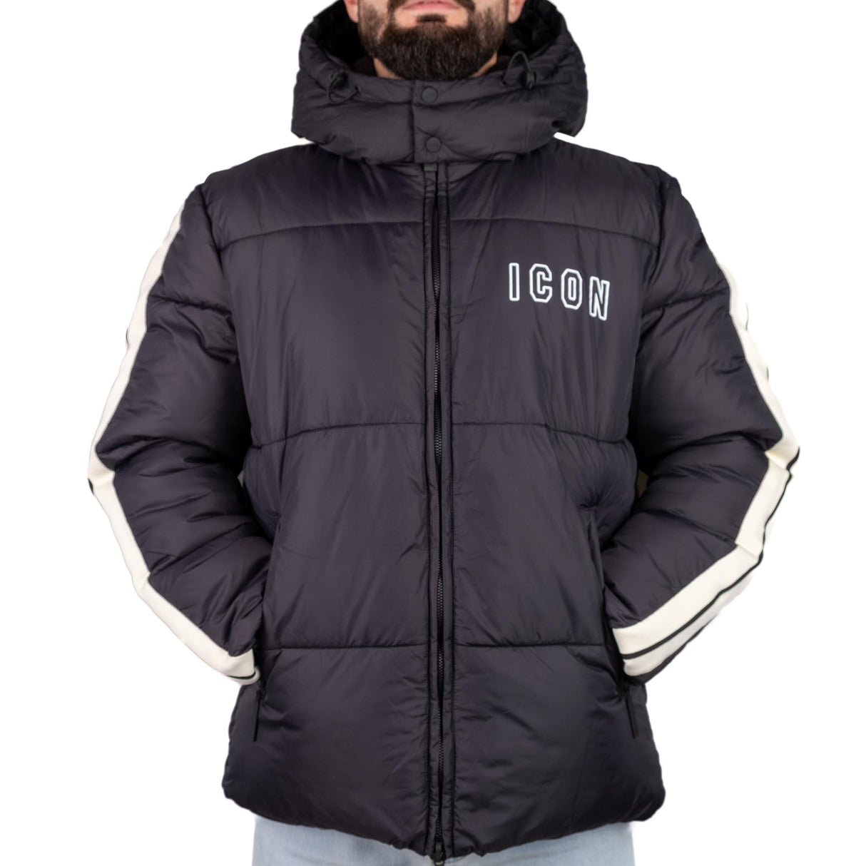 ICON Giubbotto Nero Bande Laterali ICUF2W6J013