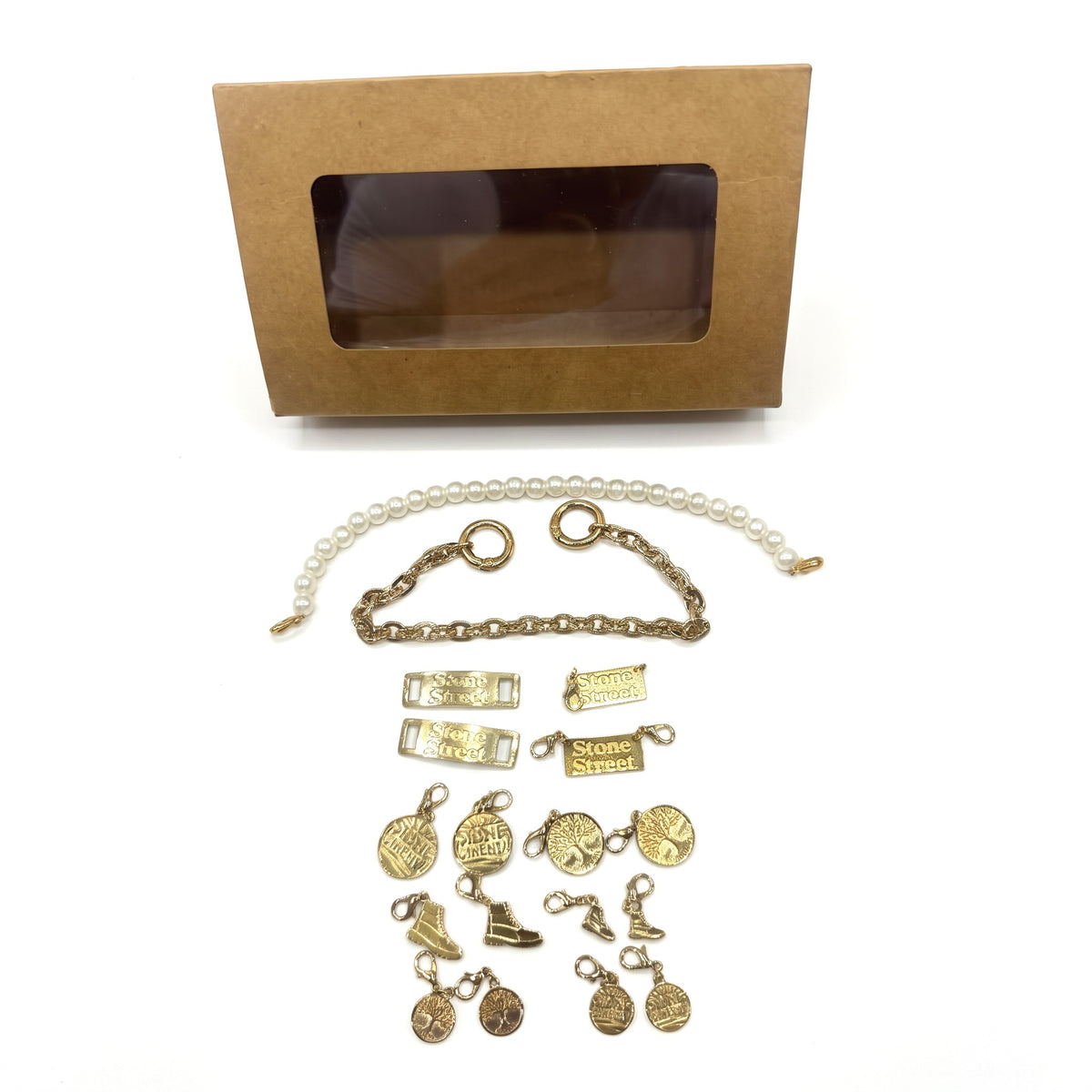 Kit Catena, Perle e Charms Oro con la sua confezione