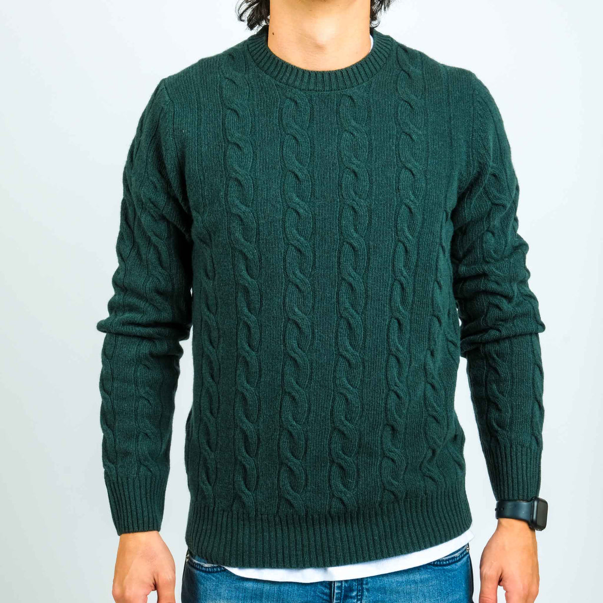 Vela Blu Maglione Girocollo Treccia Verde